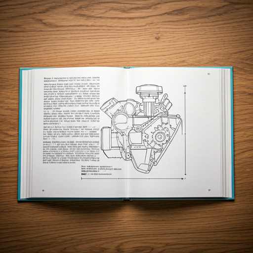 Motorzeichnung auf einem offenen Buch